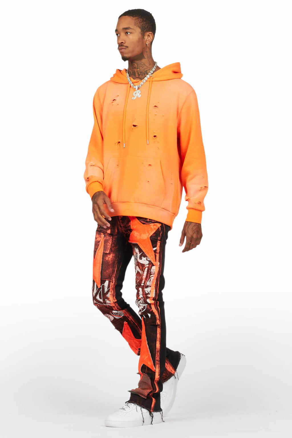 Baki Orange Distressed Hoodie