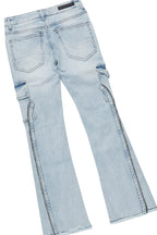 Boys Beno Beige/Pink T-Shirt/Stacked Flare Jean Set