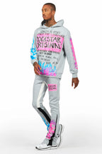 Beno Heather Grey Stacked Flare Hoodie Track Set