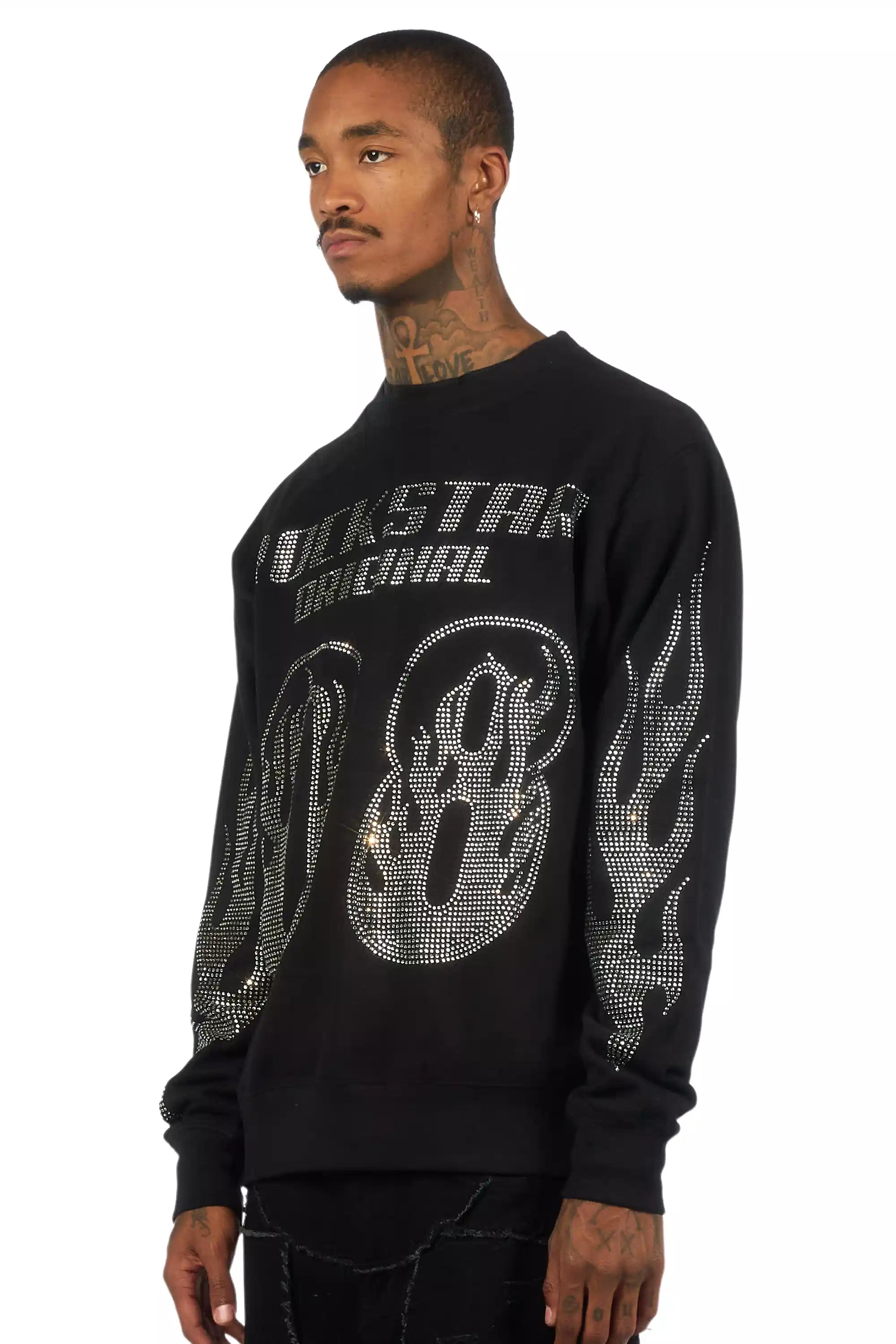 Jahlil Black/Silver Rhinestone Crewneck Sweatshirt