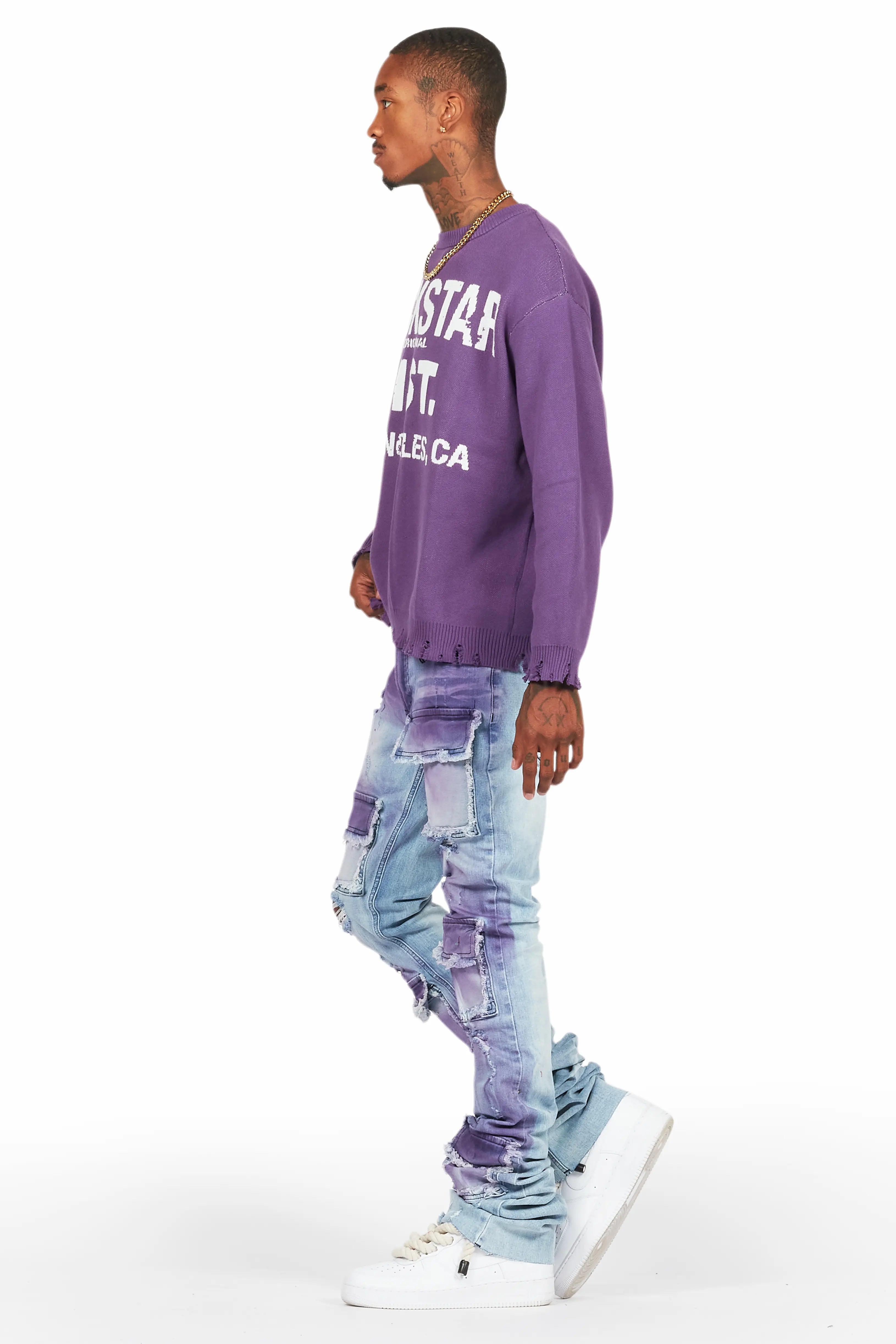 Mallow Purple Knit Sweater/Super Stacked Flare Jean Bundle