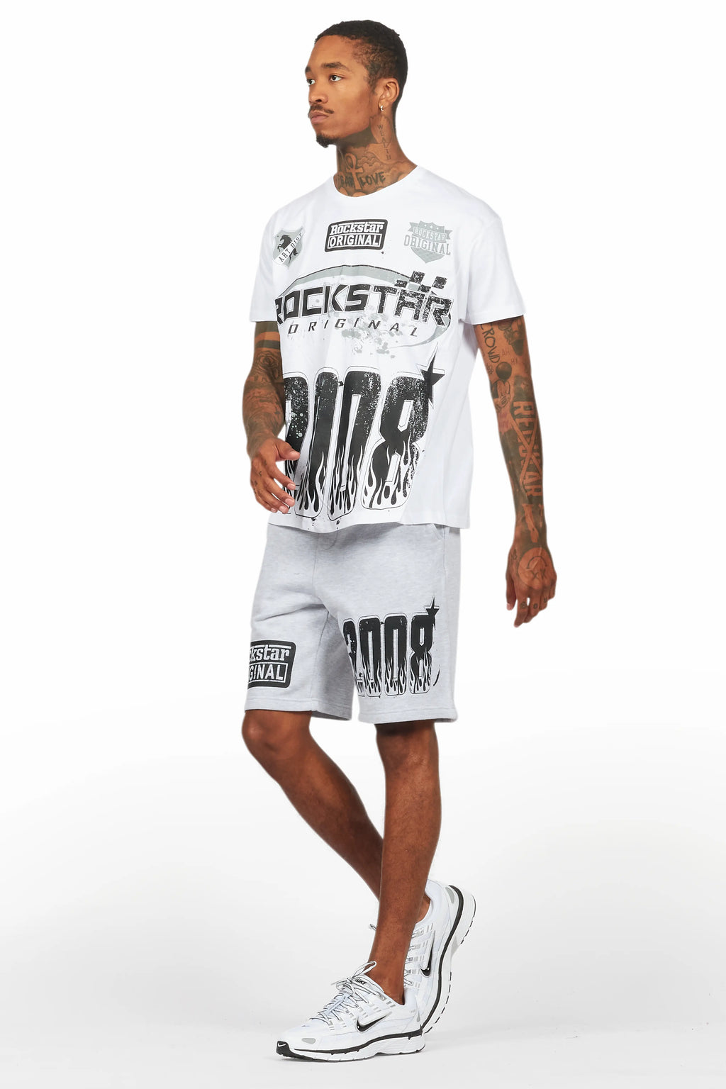 Amos White/Grey Graphic T-Shirt Short Set