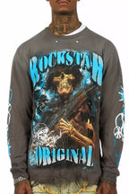 Zare Charcoal/Blue Long Sleeve Graphic T-Shirt