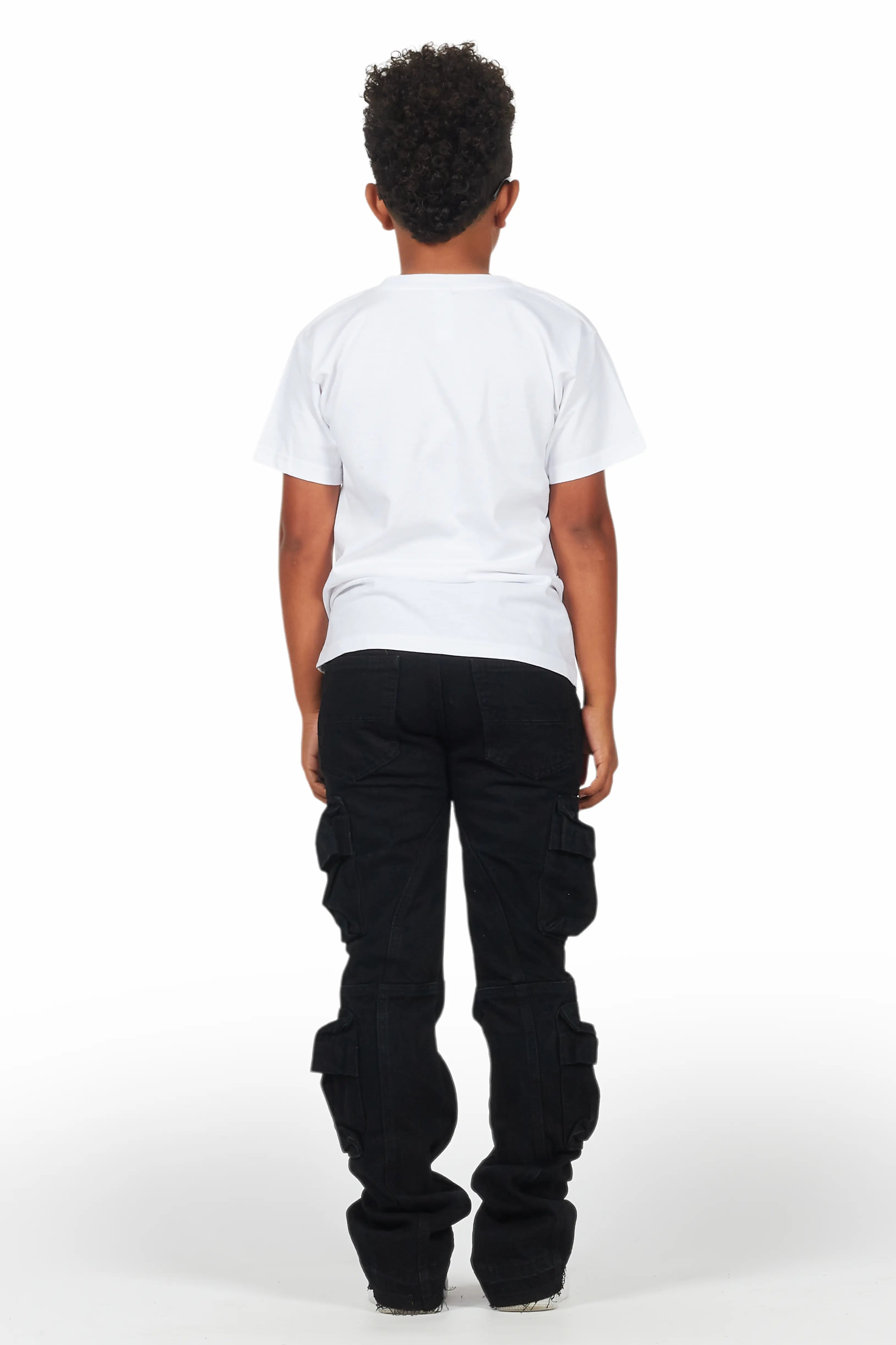Boys Gregor Black Stacked Flare Cargo Jean