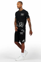 Filip Black Graphic T-Shirt Short Set
