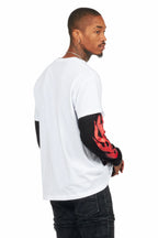 Boaz White/Black Double Layer Long Sleeve Graphic T-Shirt