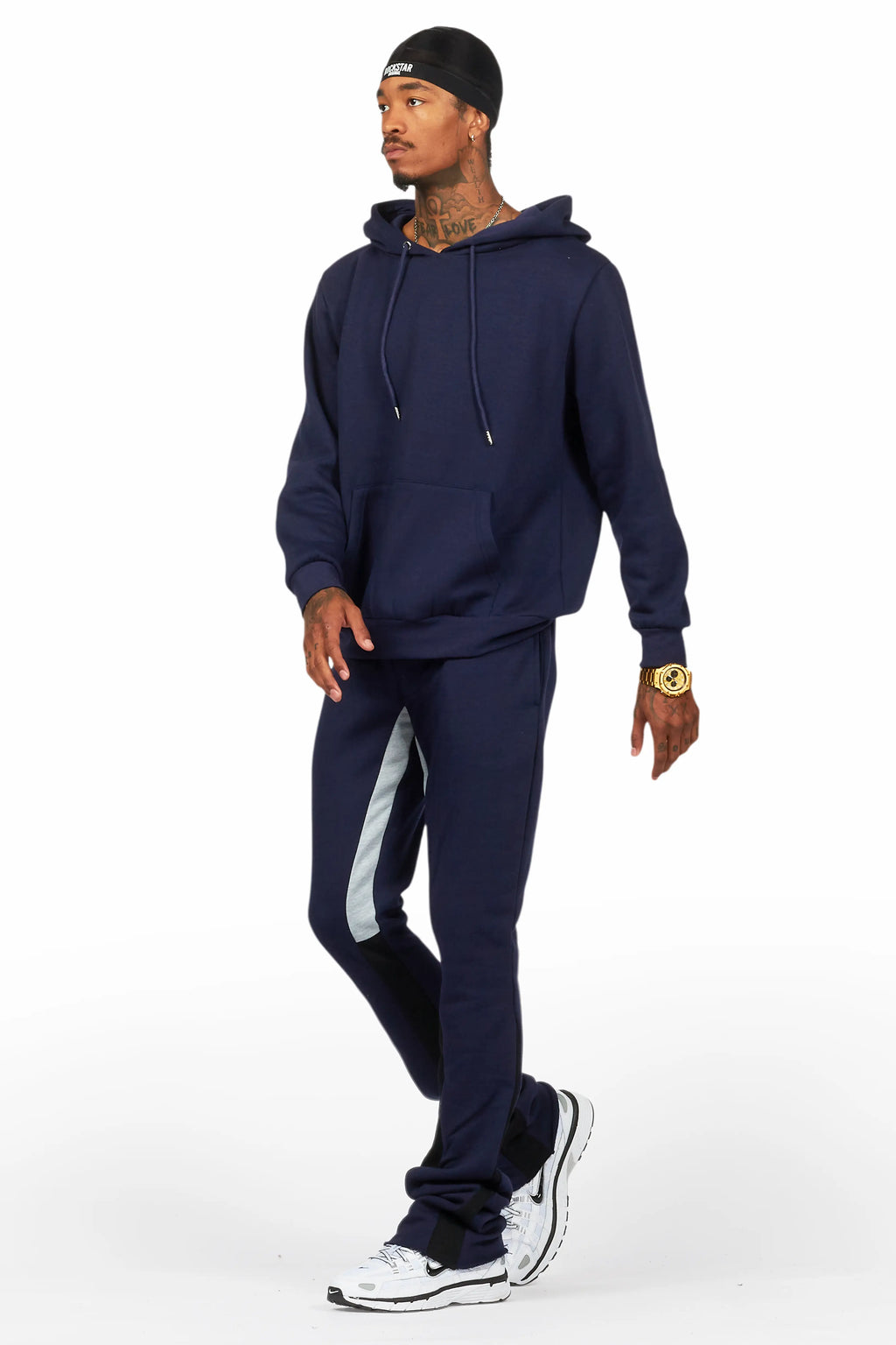 Basic Navy Hoodie/Stacked Flare Track Set