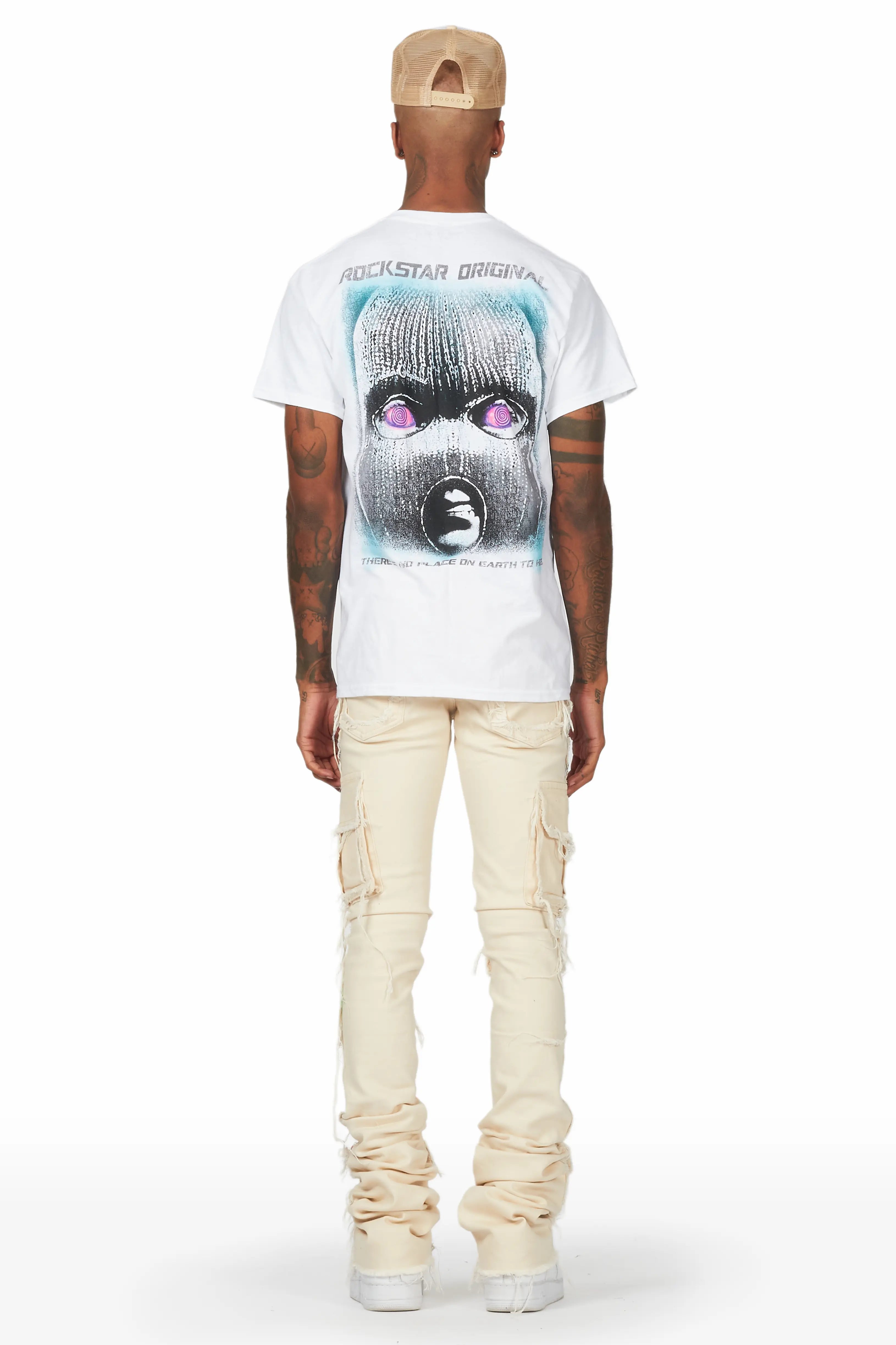 Micael Beige Painter Super Stacked Flare Jean