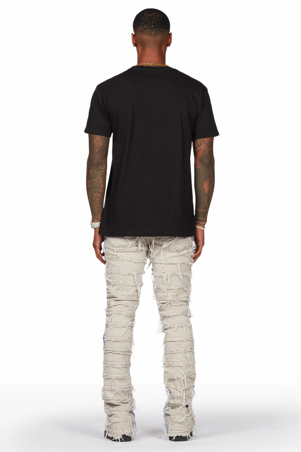 Qamar Pink/Blue Painter Stacked Flare Jean