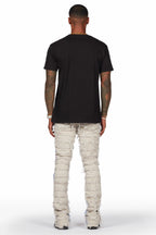 Qamar Pink/Blue Painter Stacked Flare Jean