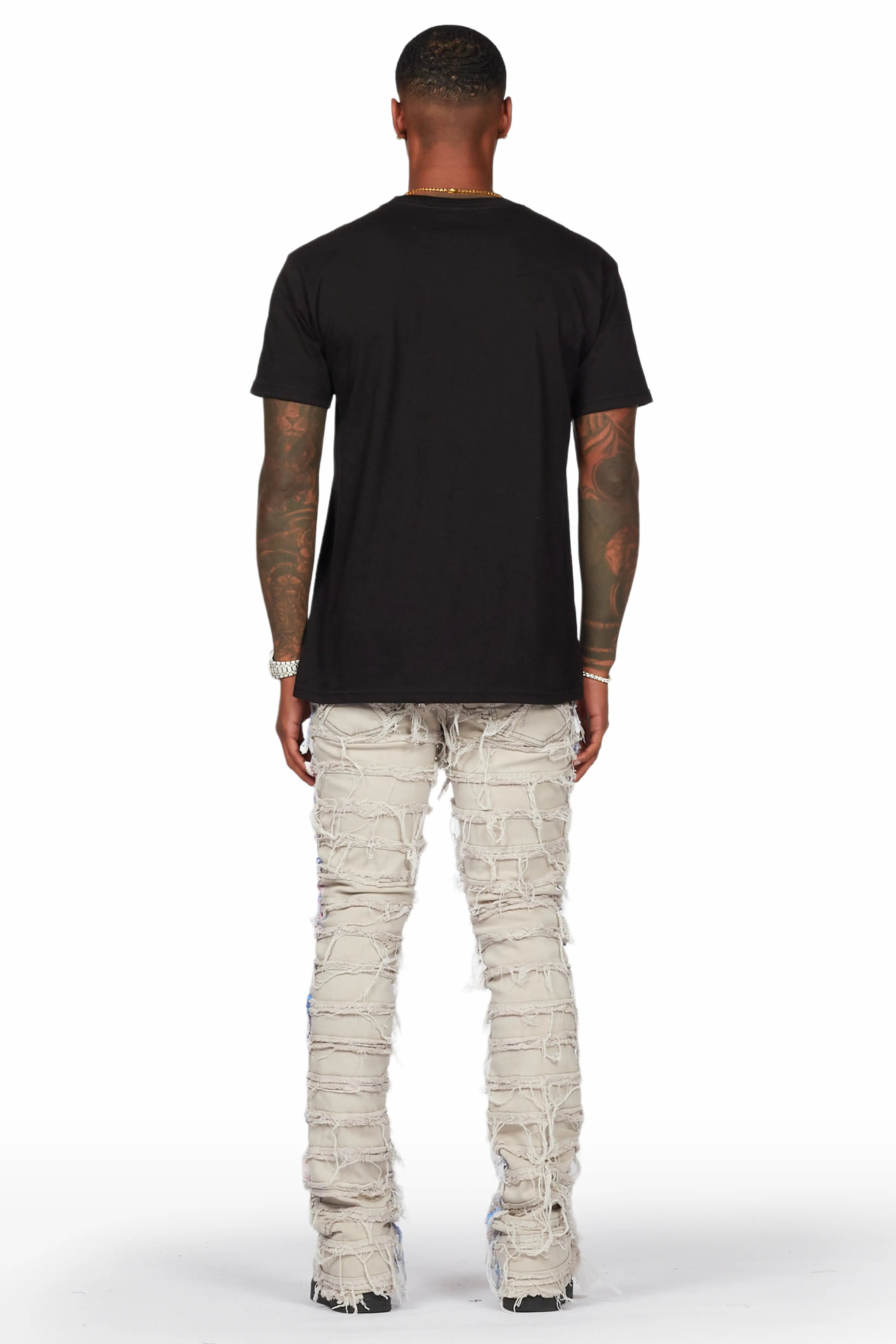 Qamar Pink/Blue Painter Stacked Flare Jean