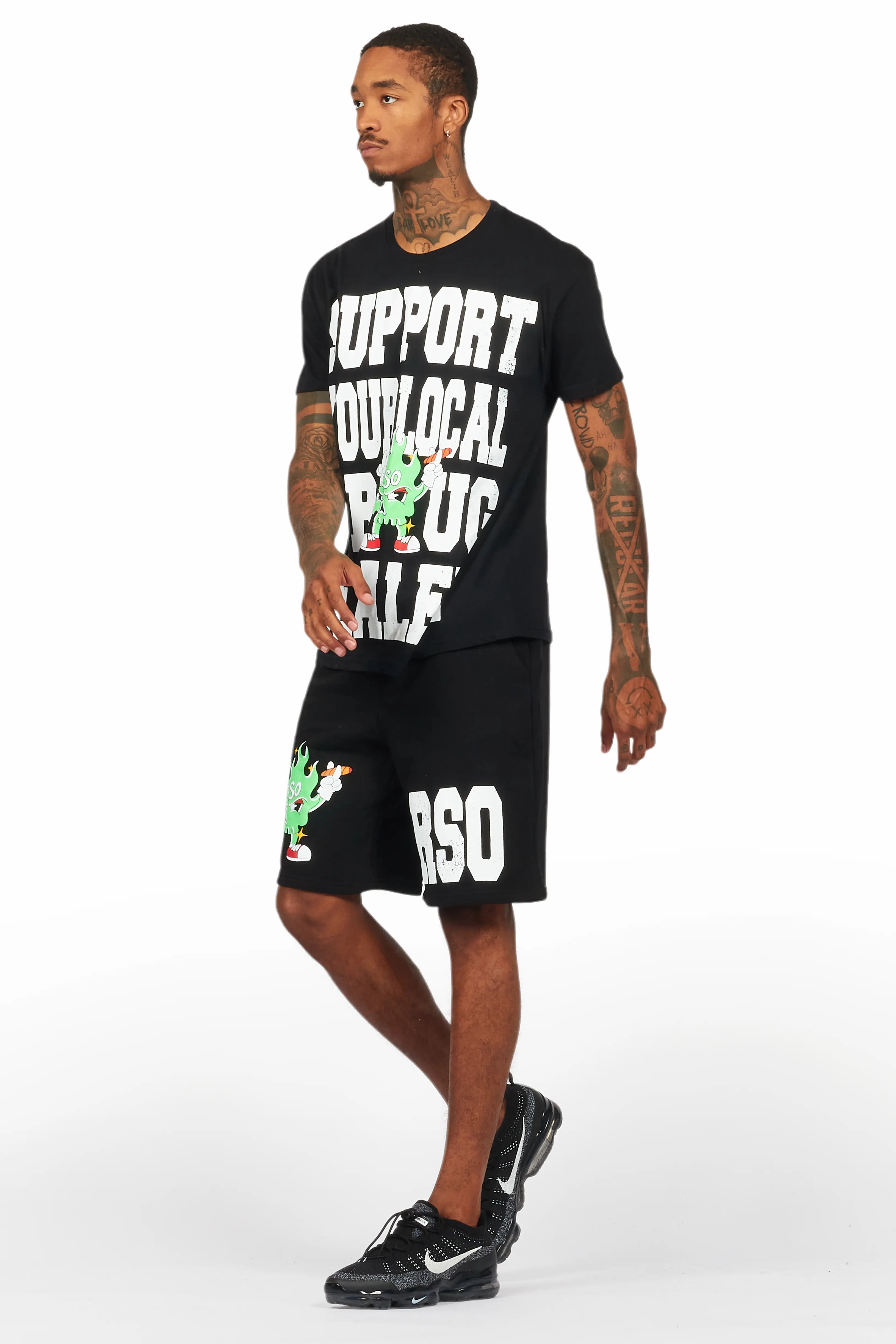 Tarl Black Graphic T-Shirt Short Set