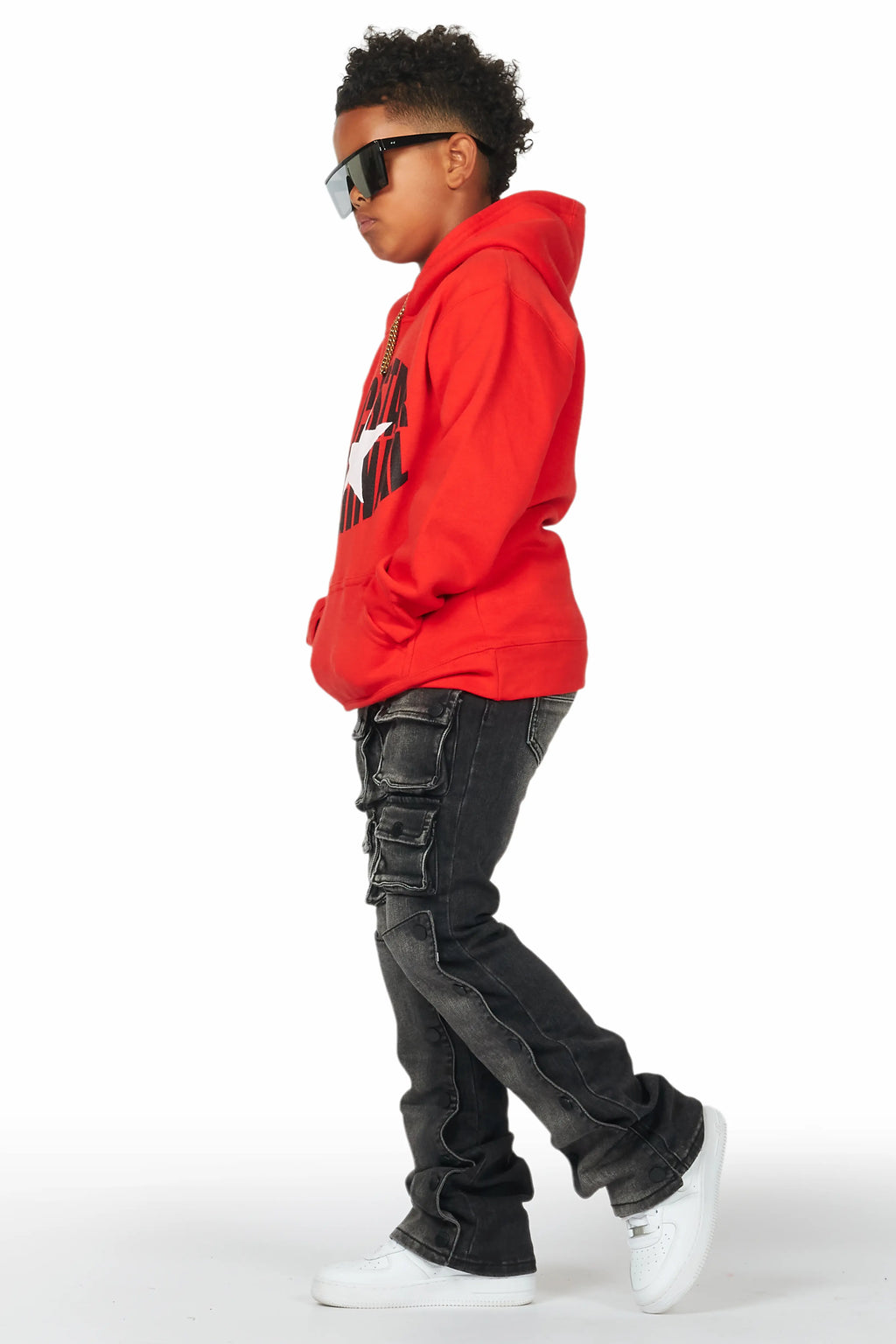 Boys Santana Dark Grey Stacked Flare Jean