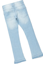 Girls Genie Grey/Blue T-Shirt/Stacked Flare Jean Set