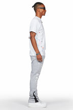 Damone Heather Grey Super Stacked Flare Track Pant
