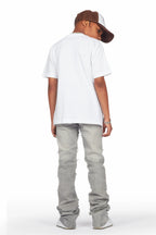Boys Lanu White T-Shirt/Frayed Skinny Stacked Flare Jean Set
