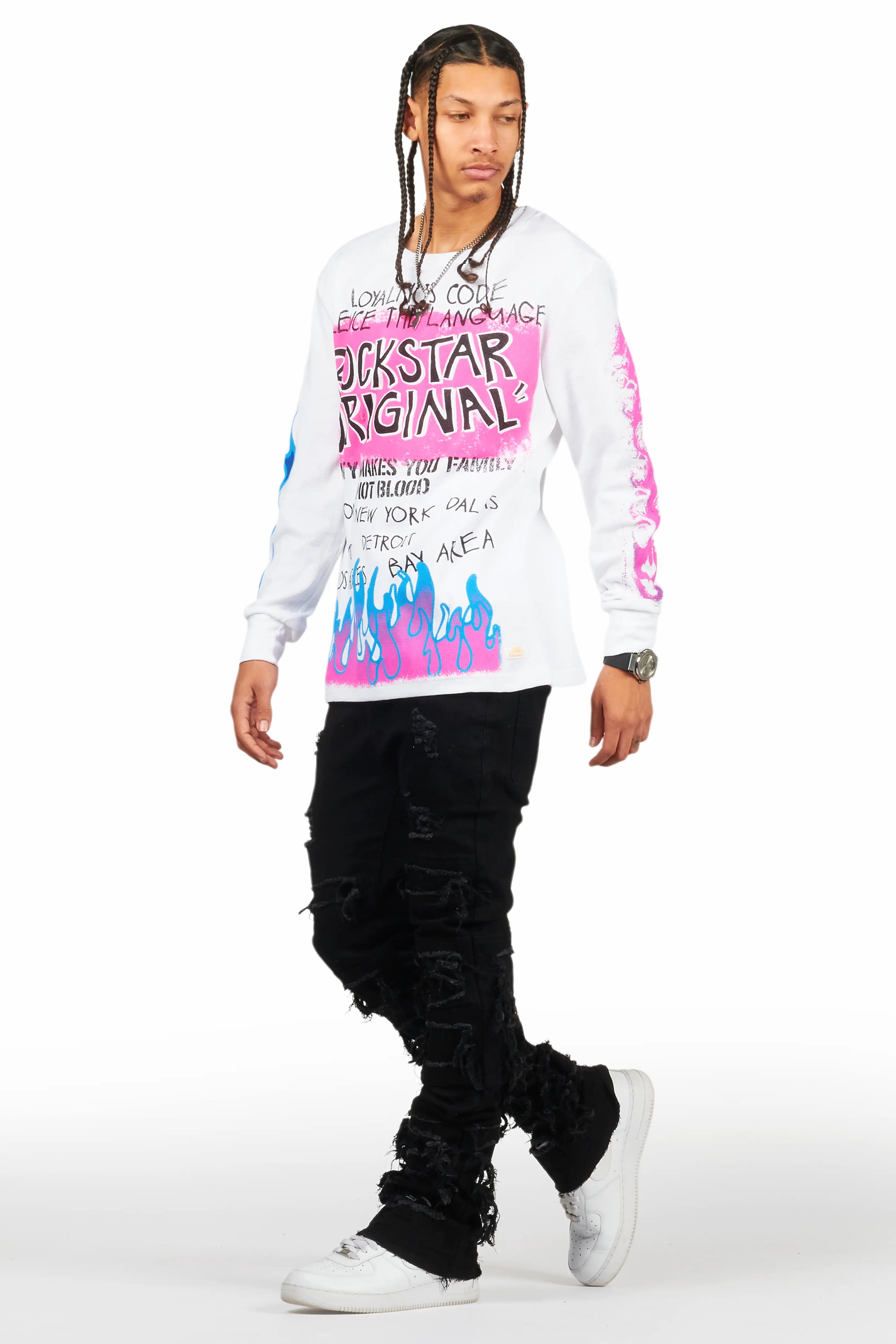 Vasco Jet Black Stacked Flare Jean