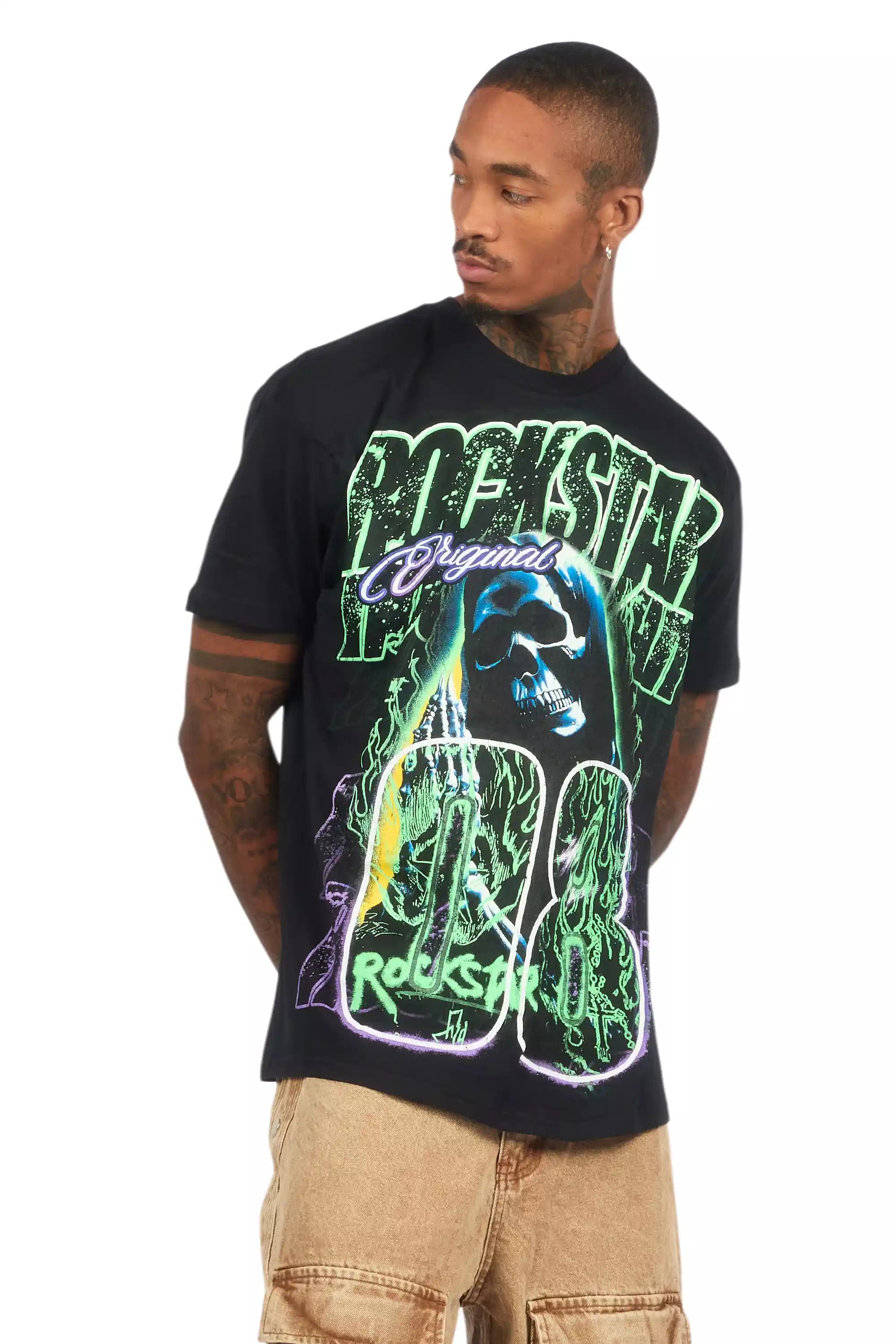 Kruz Black/Green Oversized Graphic T-Shirt