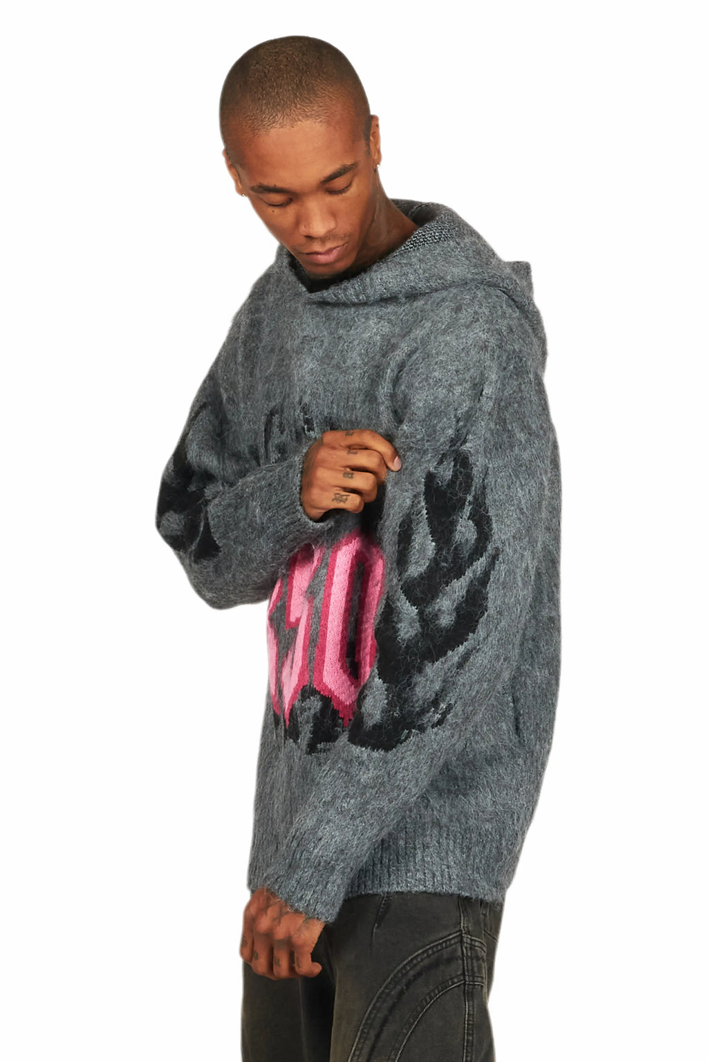 Boaz Heather Grey Graphic Mohair Hoodie