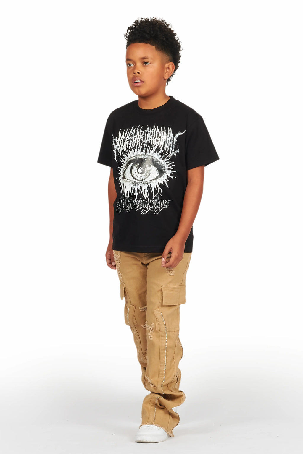 Boys All Seeing Eyes Black/Beige T-Shirt/Stacked Flare Jean Set