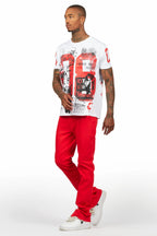 Grill White/Red Oversized Graphic T-Shirt/Dag Stacked Flare Jean Set