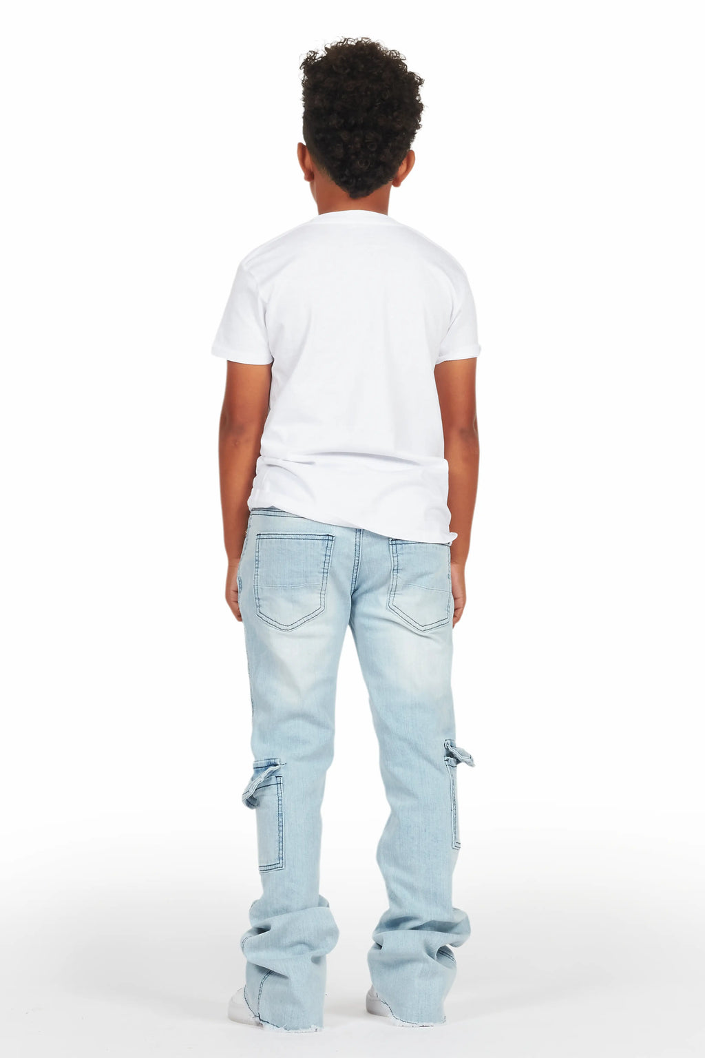 Boys Members White/Blue T-Shirt/Stacked Flare Jean Set