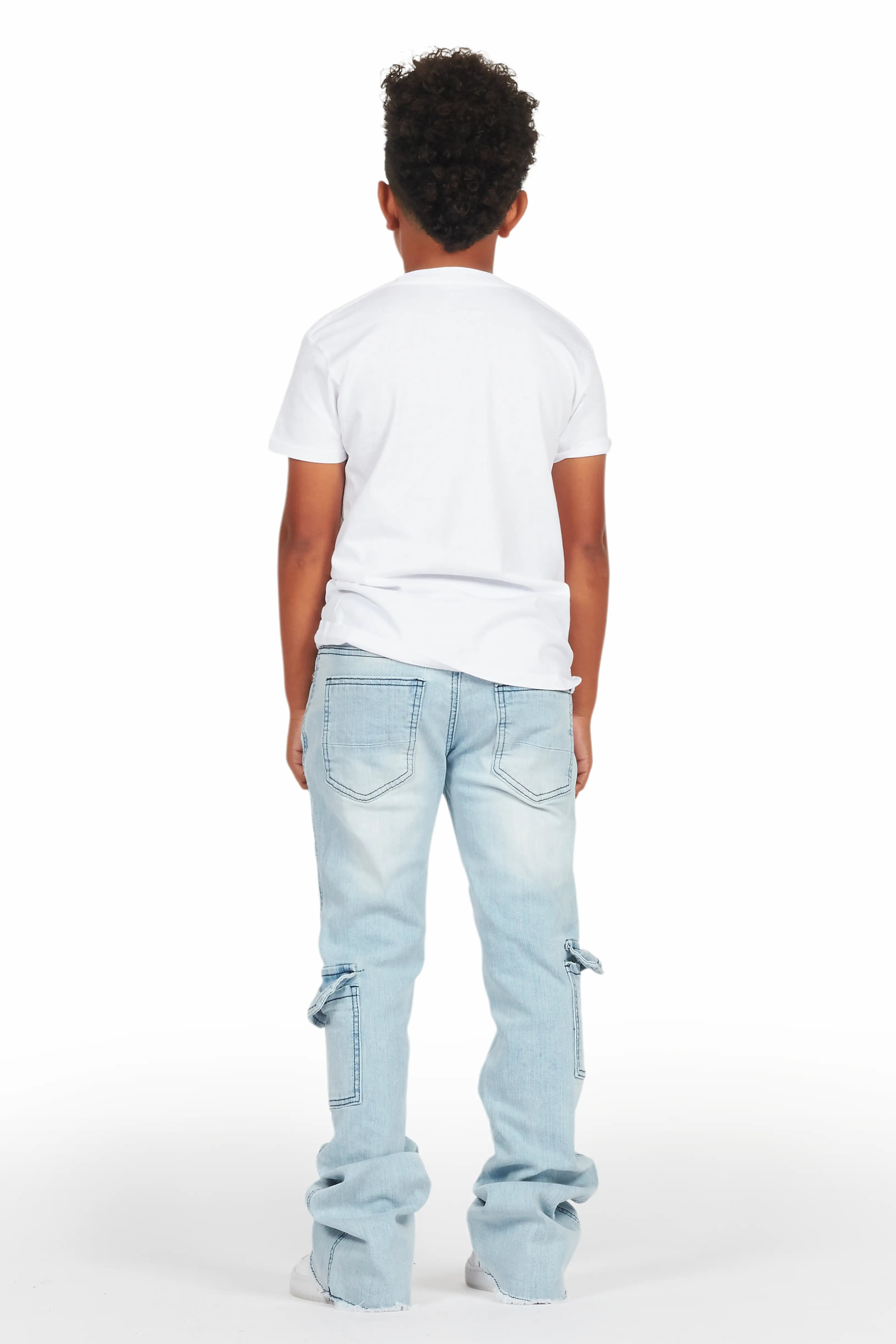 Boys Members White/Blue T-Shirt/Stacked Flare Jean Set