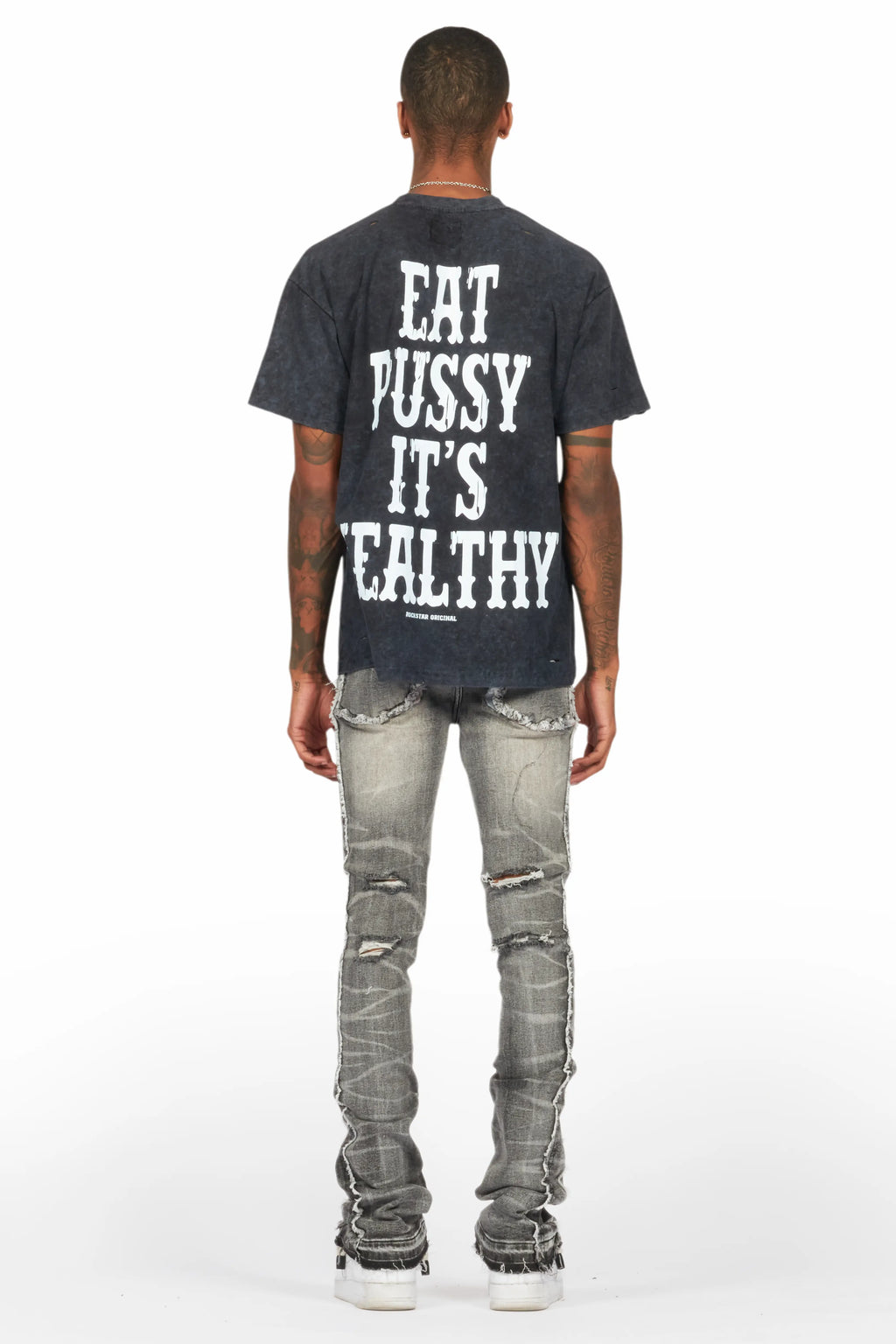 Rugged Black Stacked Flare Jean