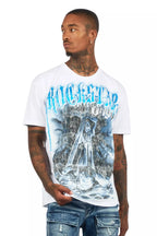 Renzo White/Blue Oversized Graphic T-Shirt