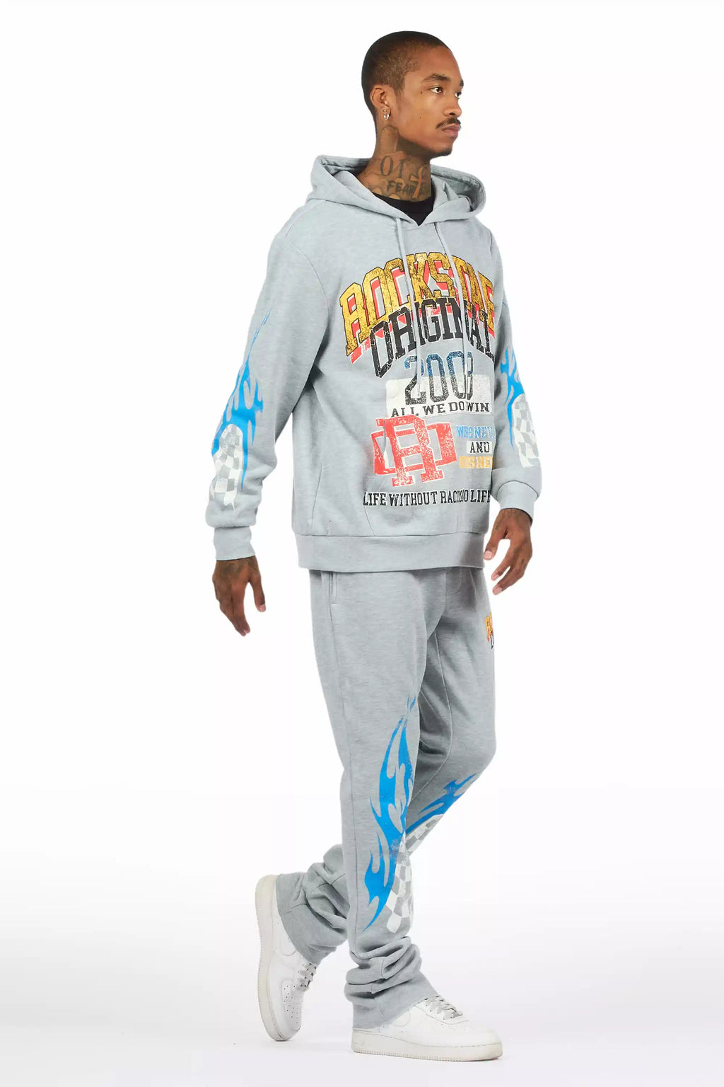 Colorful Race Heather Grey Hoodie/Baggy Track Pant Set