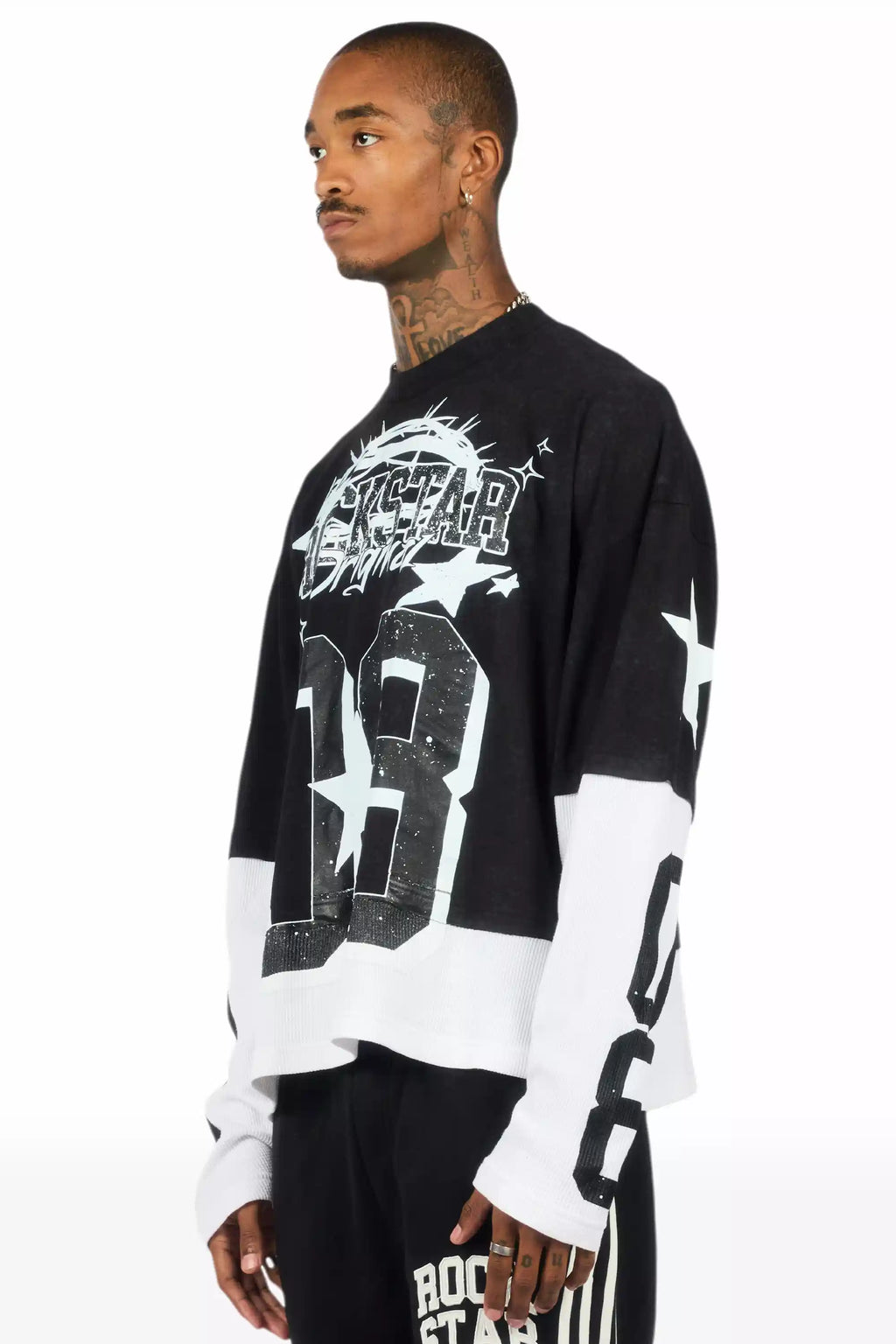 Allstar Vintage Black/White Boxy Crop Double Layer Tee