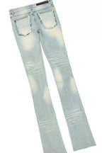 Yooz Heather Grey/Blue Oversized T-Shirt/Super Stacked Flare Jean Bundle