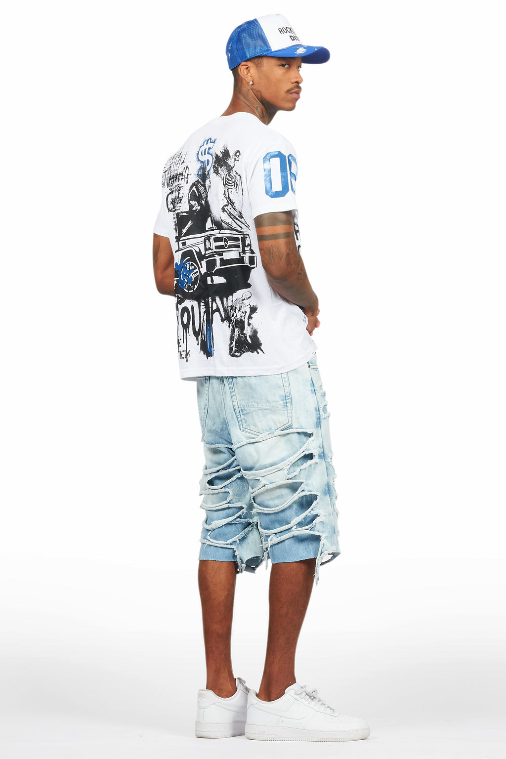 Grill White/Blue T-Shirt/Denim Short Set