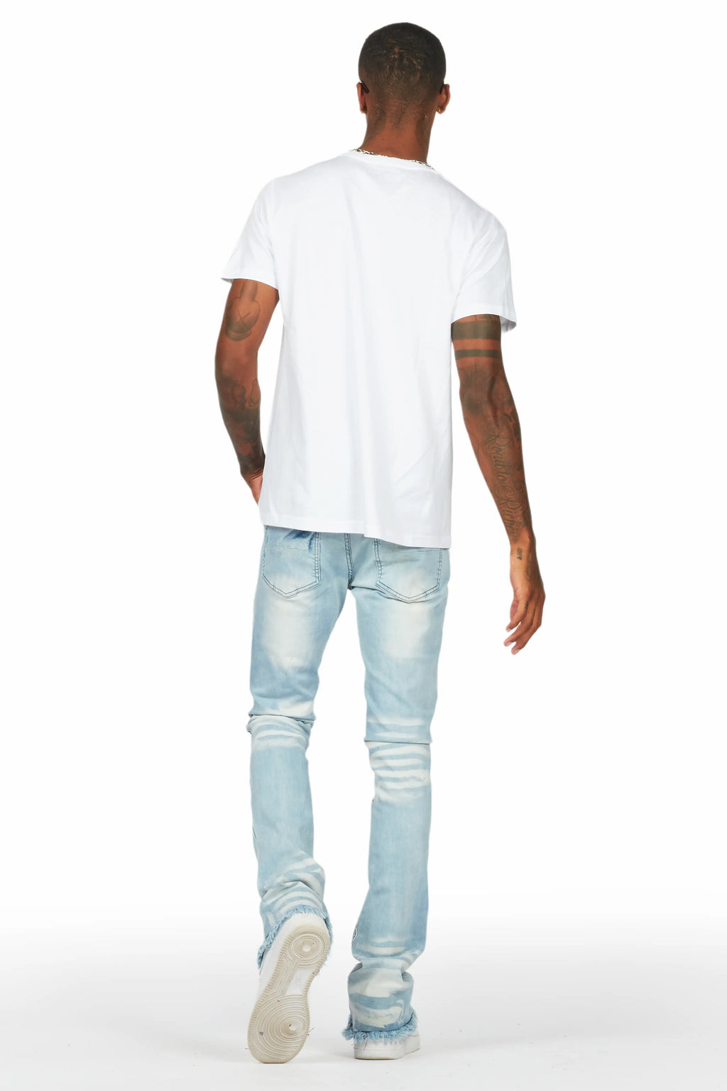 Bloke White/Blue T-Shirt/Stacked Flare Jean Set