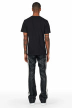 Fusao Black Stacked Faux Leather Jean