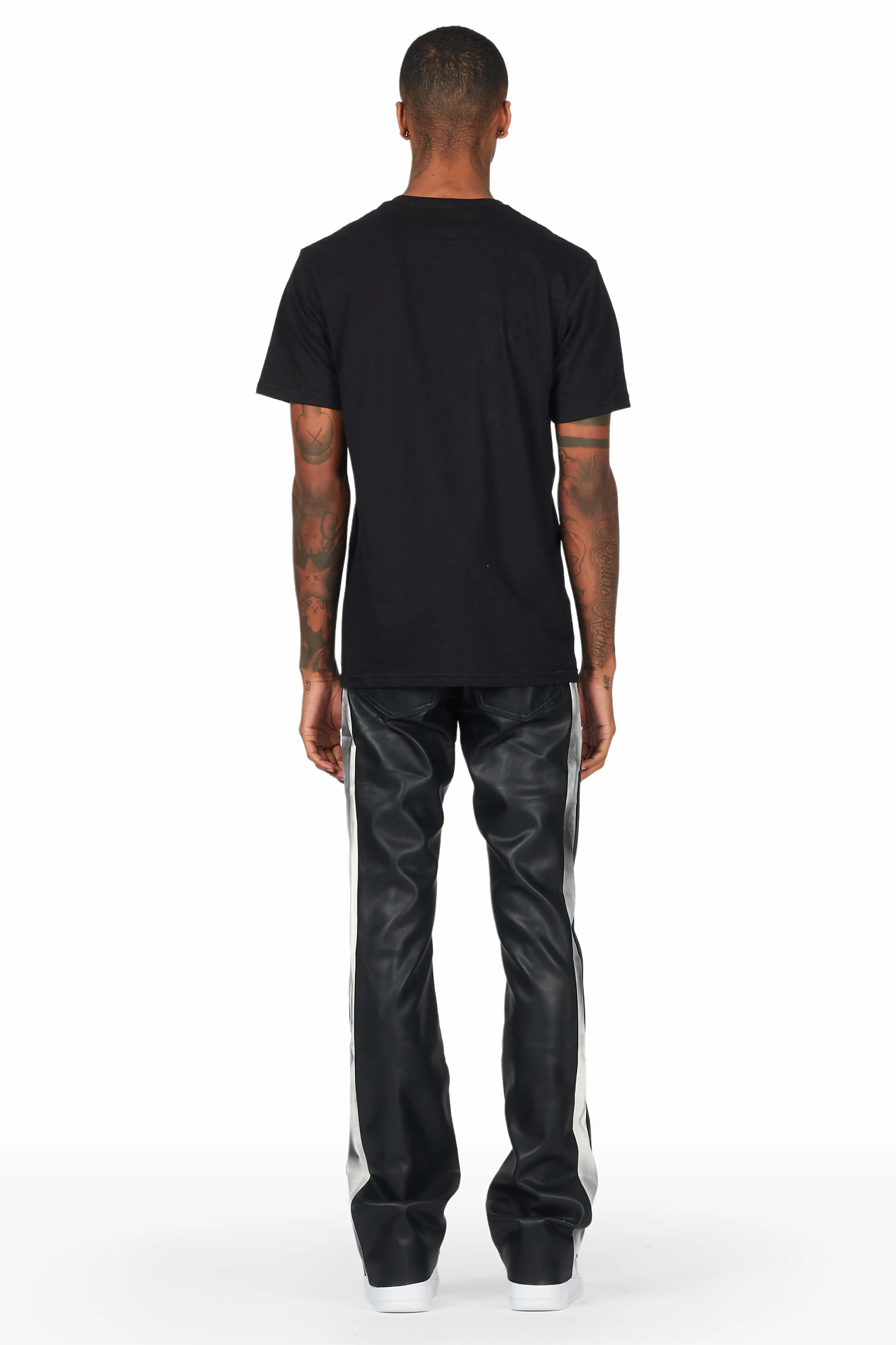 Fusao Black Stacked Faux Leather Jean
