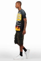 Beno Black/Yellow T-Shirt/Denim Short Set