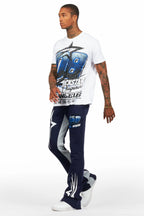 Kastell White/Navy T-Shirt/Stacked Baggy Track Pant Set