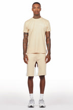 Sana Beige Relaxed T-Shirt/Short Set
