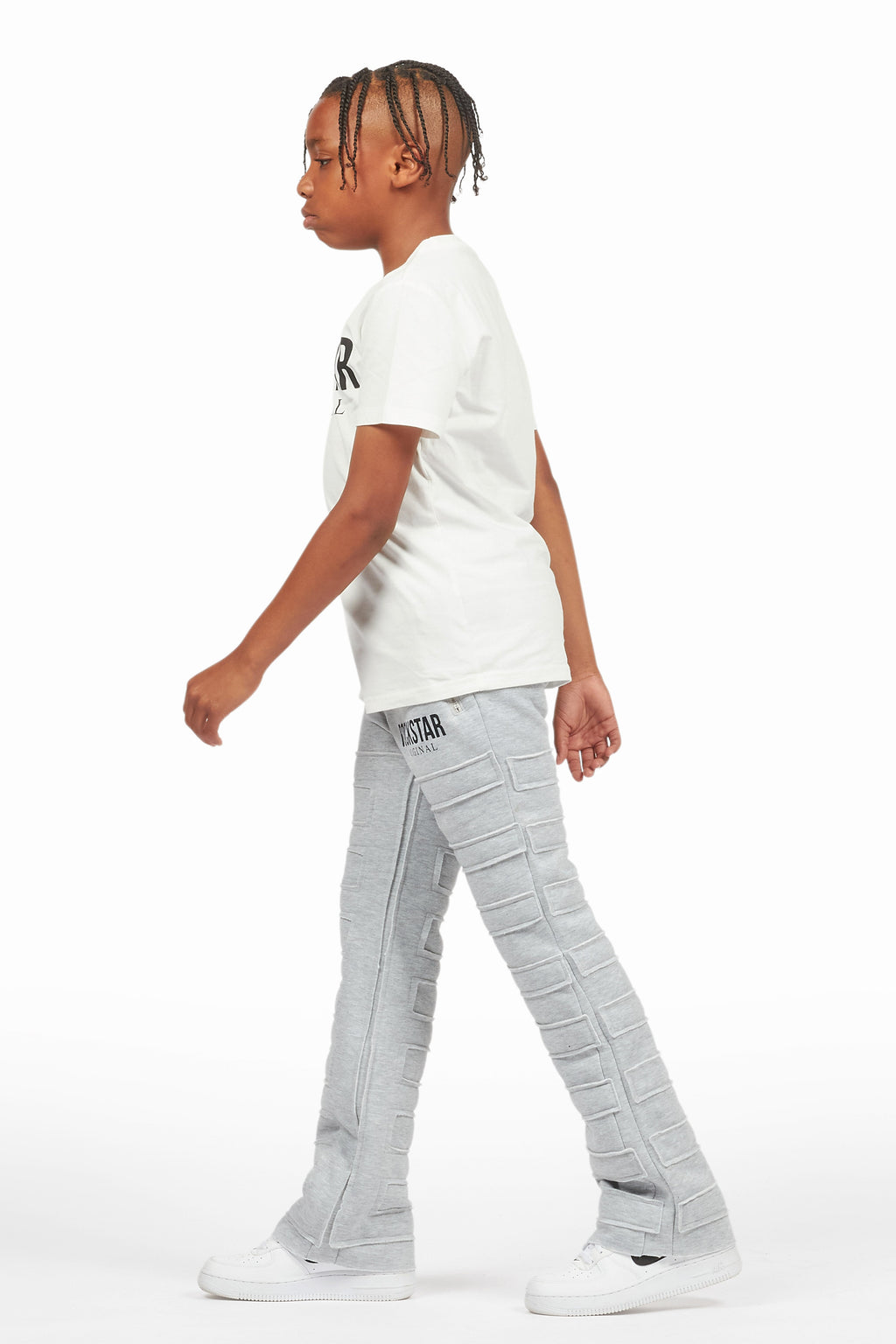 Boys Emilio White /Heather Grey T-Shirt Flare Sweat Pant Set