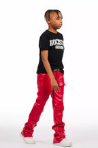 Boys Petrus Red PU Leather Jean