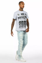Amos Heather Grey Graphic T-Shirt/Stacked Flare Jean Bundle