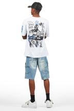 Grill White/Blue Tapestry T-Shirt/Denim Short Set
