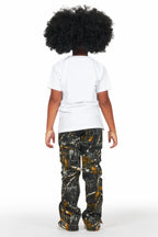 Girls Waapa Black Tree Camo Stacked Flare Cargo Jean