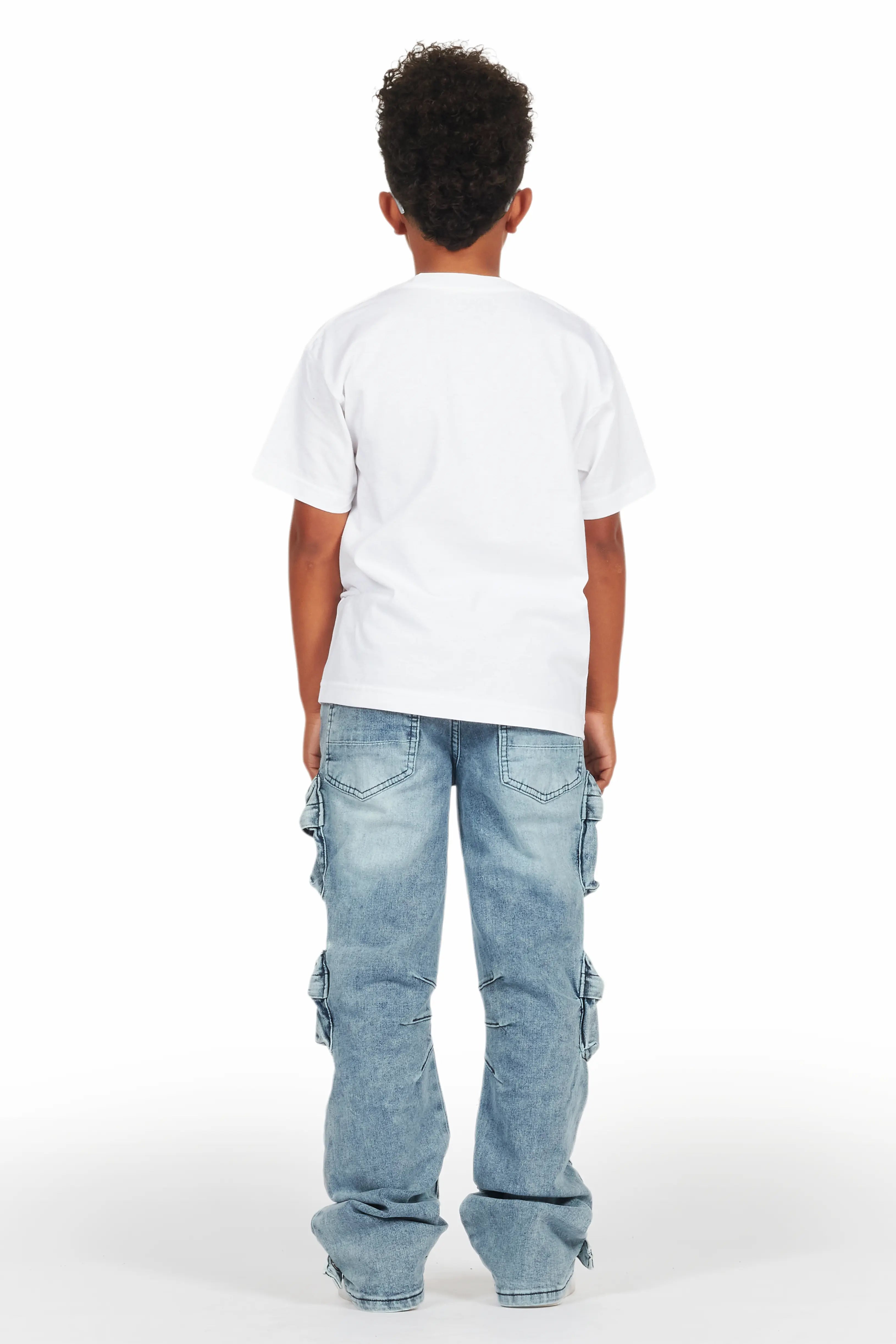 Boys Smitty White/Blue T-Shirt/Baggy Fit Jean Set