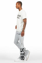 Deniska Heather Grey T-Shirt/Baggy Stacked Flare Track Set