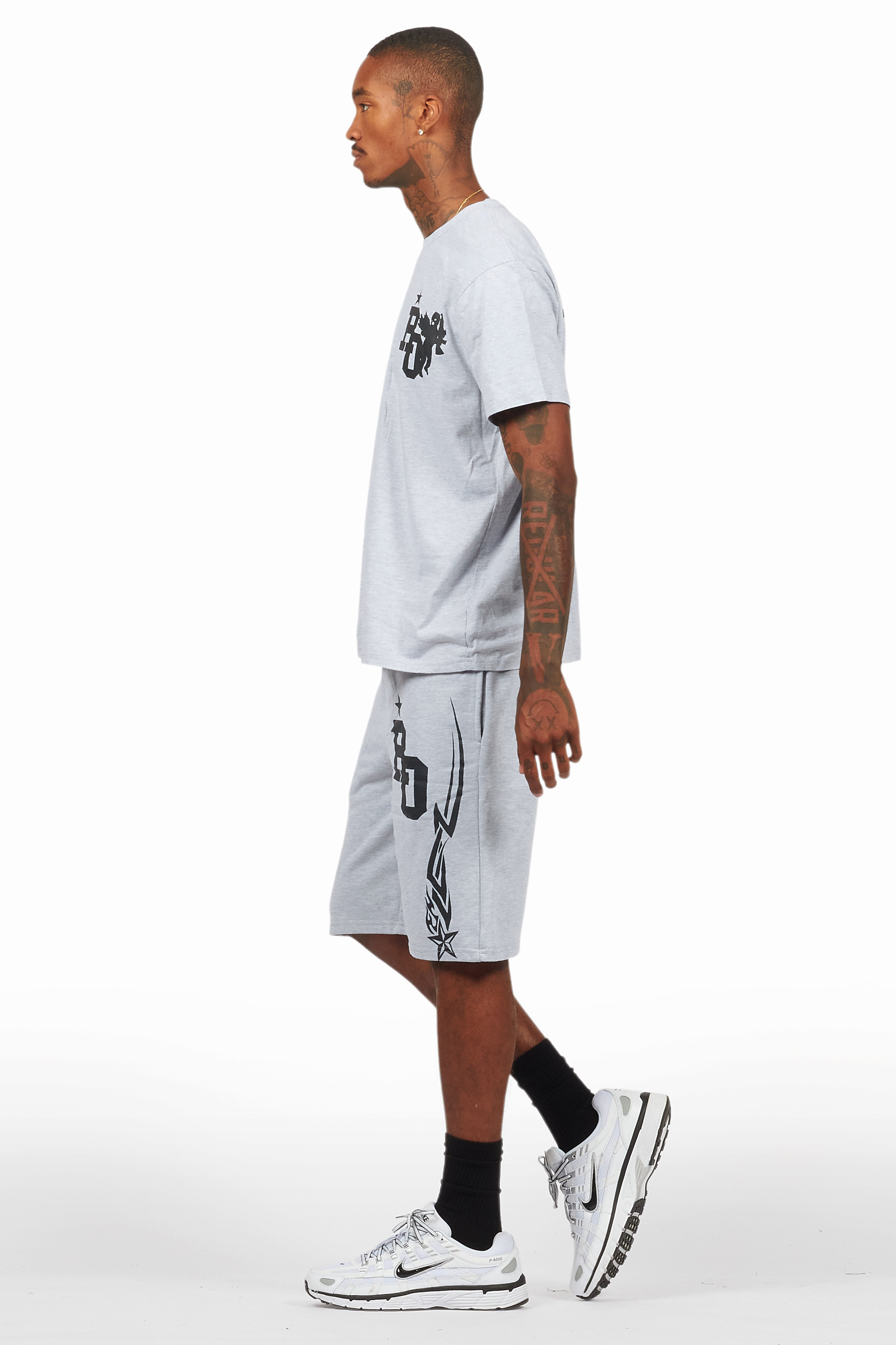 Plutix Heather Grey Graphic T-Shirt Short Set