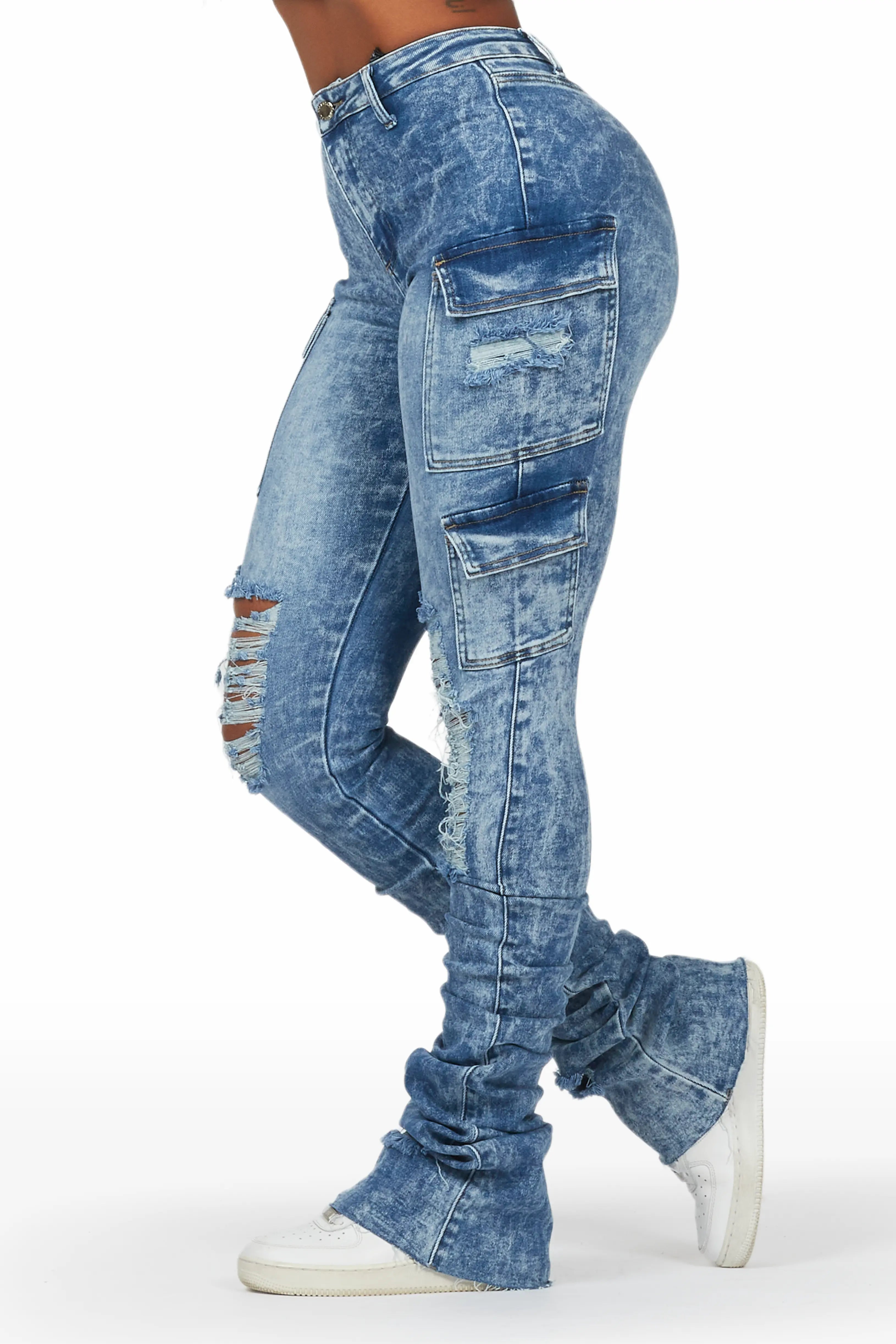 Vixen Acid Wash Cargo Super Stacked Jean