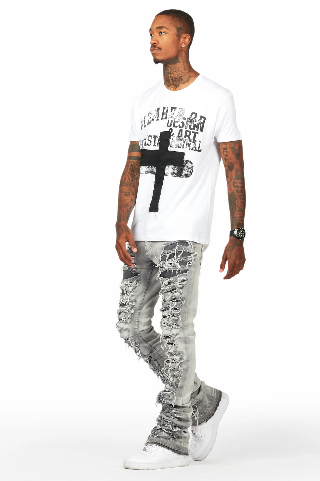 Frago White/Grey T-Shirt Stacked Flare Jean Bundle