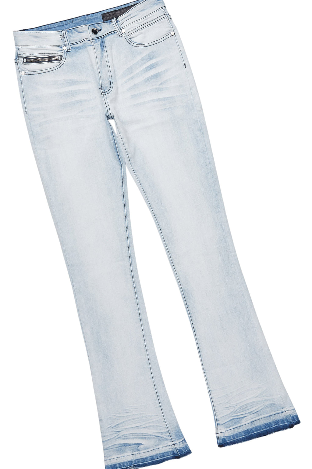 Grill White/Blue Oversized Graphic T-Shirt/Dag Stacked Flare Jean Set